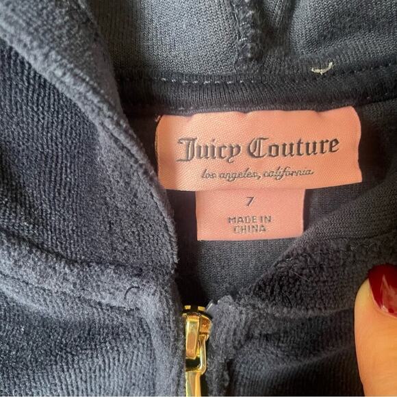 Y2K Juicy Couture Tracksuit Girls S 7 Navy Blue Plush Velour Jacket & Pants - Picture 5 of 9